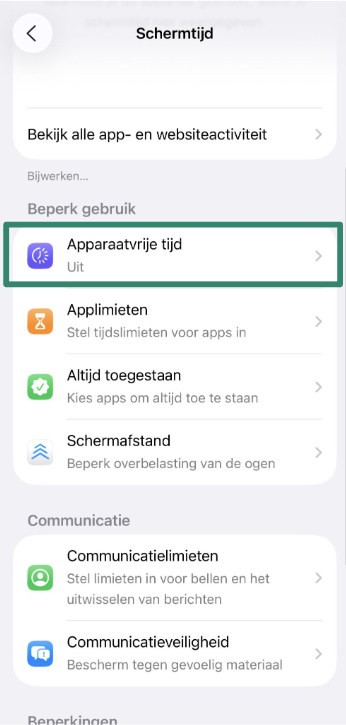 iOS screen showing Downtime option in Screen Time.