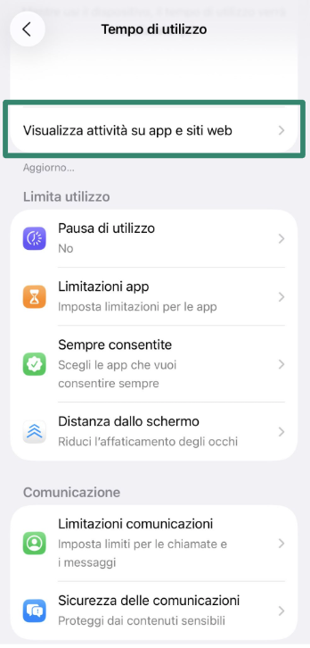 Screen Time menu opened under child’s account on iPhone.