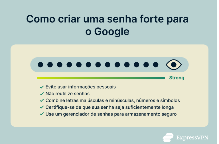 Infographic showing how to create a strong Google password.