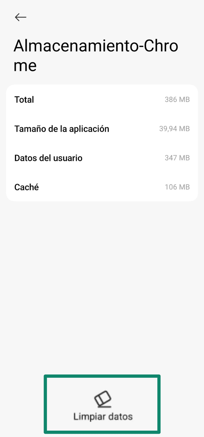 Tap Clear Data Clear Cache Es
