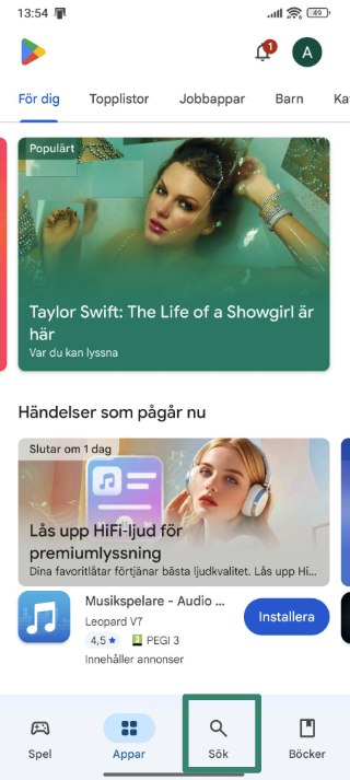 Accessing the Google Play Store on Android.