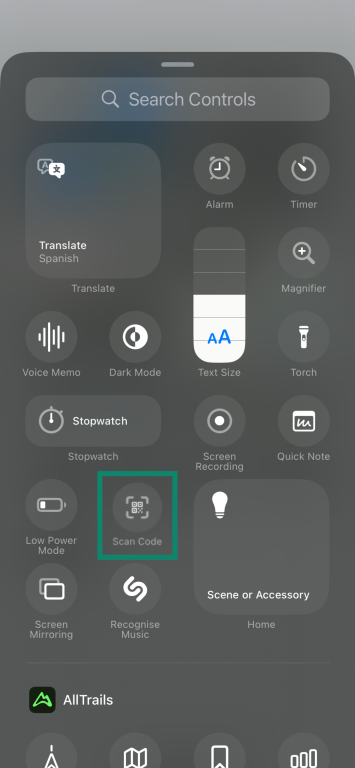 Adding a QR code scanner to the iPhone Control Center.