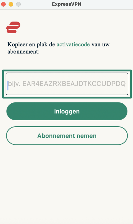 Logging into ExpressVPN on macOS using activation code.