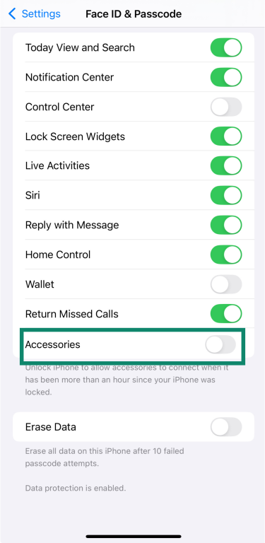 iOS screen showing Accessories option.