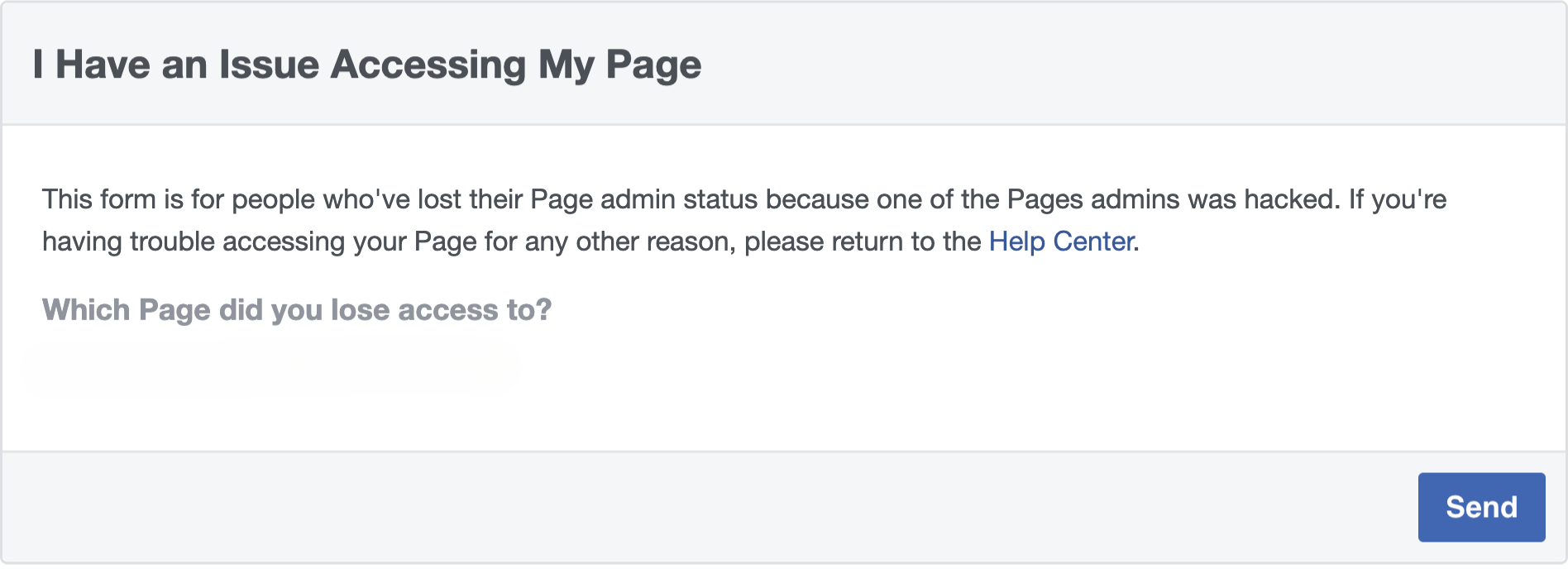 Facebook's support page for page admins who have been locked out of their pages.