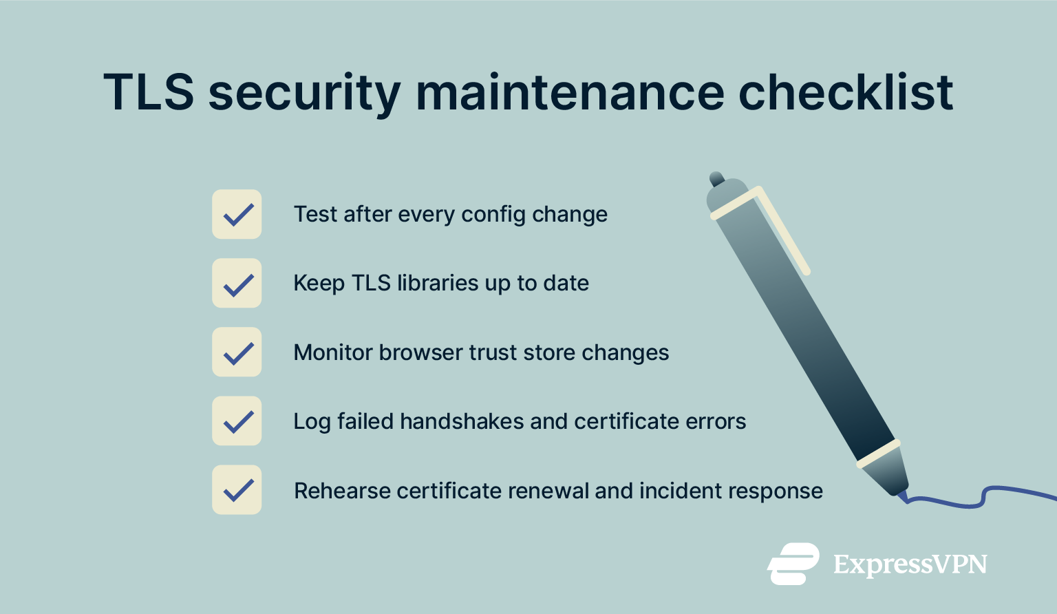 TLS security maintenance checklist.