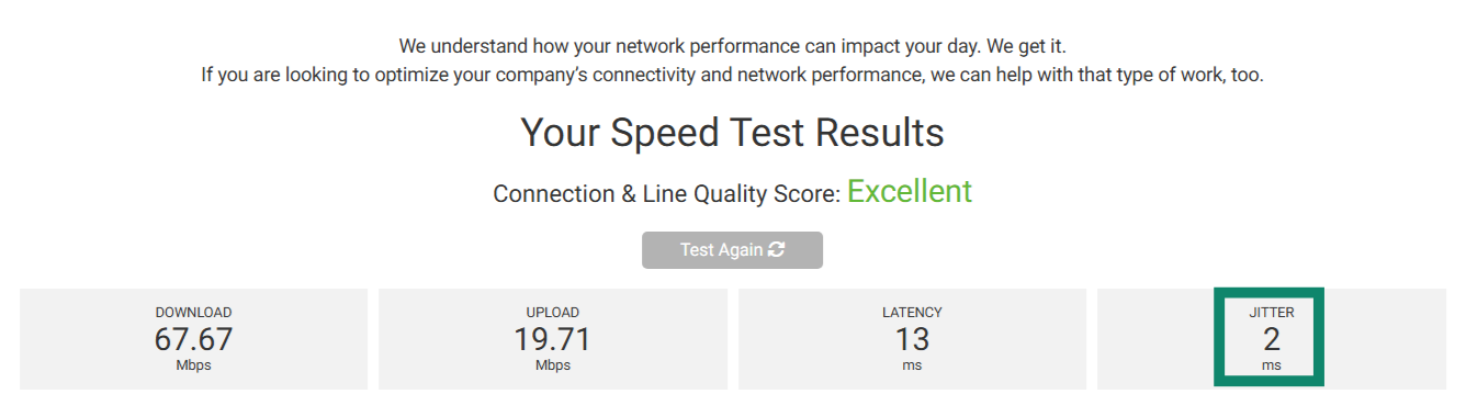 Analyzing Fusion Connect speed test results.