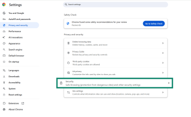 Find the Security menu.