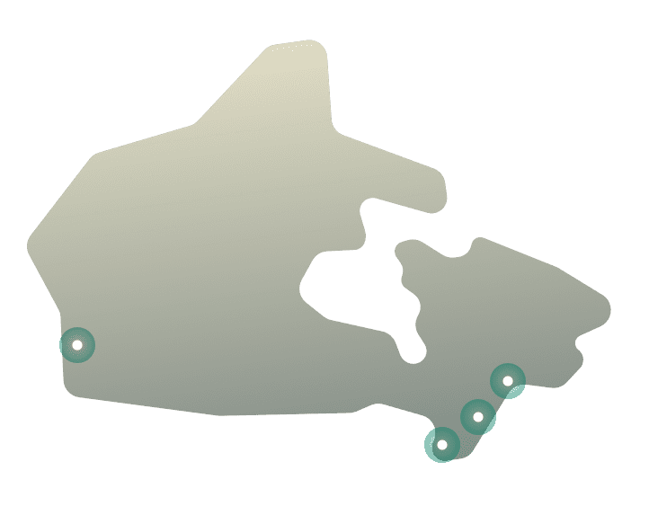 Kaart met VPN-serverlocaties in Canada.