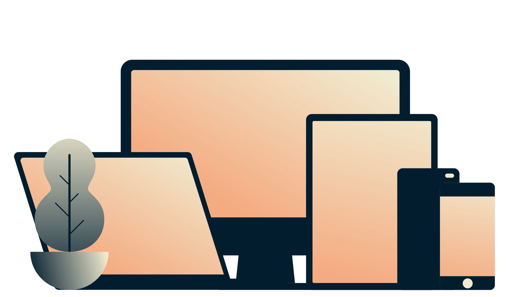 Telefony komórkowe, tablety, laptop i komputer stacjonarny z uruchomionym jednocześnie ExpressVPN.