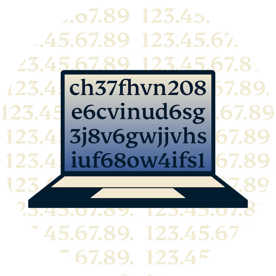Laptop mostrando texto encriptado.