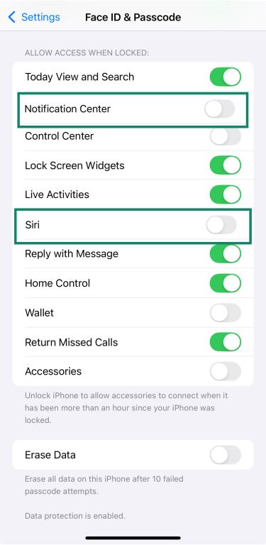 Disable Siri and notifications on iPhone Lock Screen.