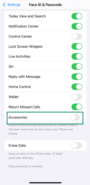 iOS screen showing Accessories option.
