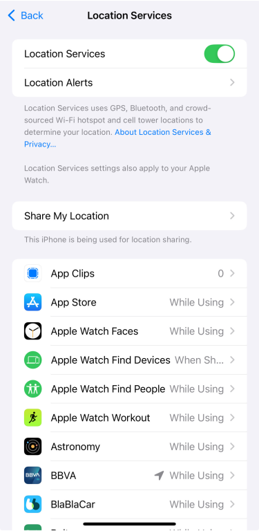 Manage iPhone app location permissions