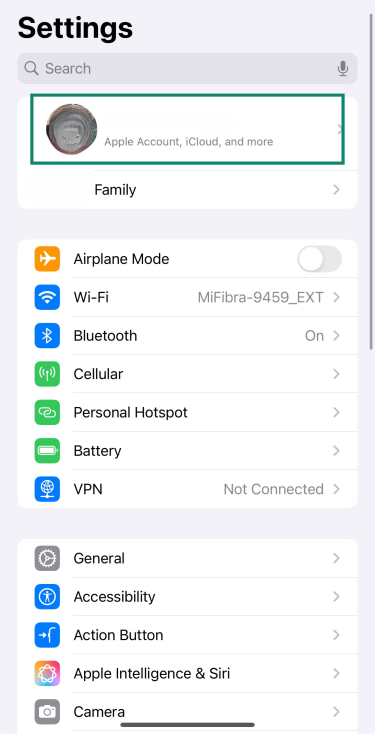 iOS screen showing option to select your profile.