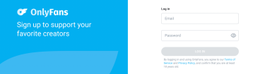 A close-up of OnlyFans's sign up and login page.